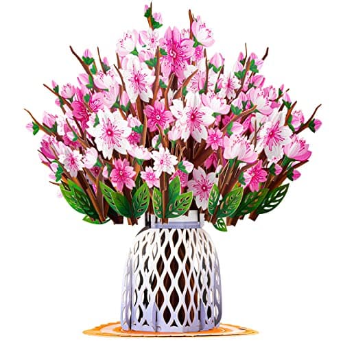 Paper Love HugePop 3D Cherry Blossom Pop Up Card with Detachable Paper Flower Bouquet, Gift for Birthday, Wedding, Thank You, All Occasions - Jumbo 10" x 14" Cards - Includes Envelope and Note - Image 1