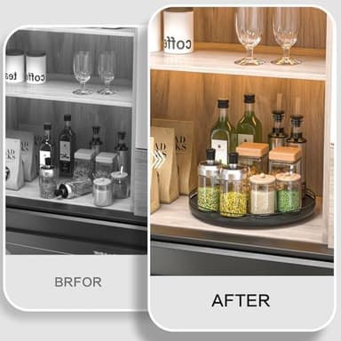 13" Oak Wood Lazy Susan Organizer, Lazy Susan for Cabinet Dining Table Pantry Wood Turntable Organizer Tray for Coffee Table Kitchen Countertop Salt Pepper Spice Organization and Storage Round Black - Image 4