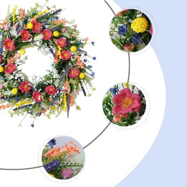 TEMPUS 22'' Wildflower Wreath Spring and Summer Artificial Flower and Lavender Wreath for Front Door Home Wall Wedding Holiday Farmhouse Holiday Decoration - Image 2