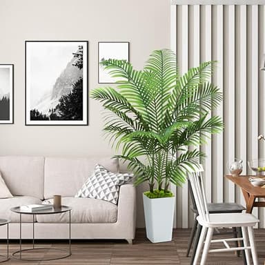 Artificial Palm Tree Artificial Silk Plant Fake Tree with White Tall Planter Faux Tropical Areca Floor Plant in Pot (1, White Tall Planter, 5 FT) - Image 7