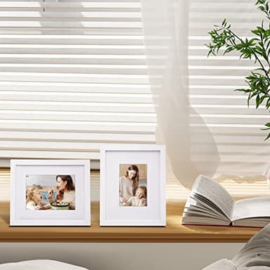 Egofine 8x10 Picture Frames Set of 4, Made of Solid Wood Covered by Plexiglass 4x6 and 5x7 with Mat or 8x10 without Mat, for Table Top Display and Wall Mounting Photo Frame White - Image 6