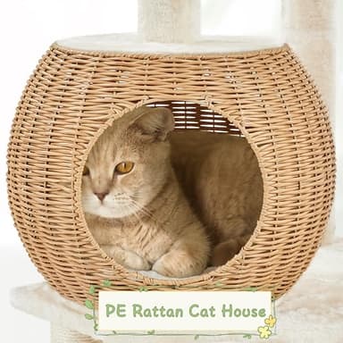Yaheetech 54in Rattan Cat Tree, Modern Tower with Breathable Woven Condo, Scratching Posts & Washable Cushions, Naturally Cool in Summer, Cute Furniture for Indoor Cats - Image 7