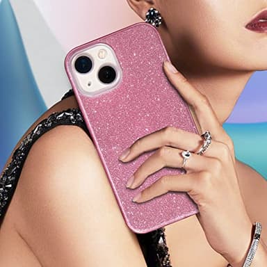 MILPROX Compatible with iPhone 14 Case - Glitter Sparkly Shiny Bling Rubber Gel Shell 3 Layers Shockproof Protective Bumper Cover - Pink - Image 2