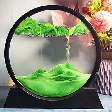 Arthink Moving Sand Art Picture in Motion Round Glass 3D Deep Sea Landscape, Dynamic Sand Art Sandscapes, Sensory Relaxing Desktop Table Decor Desk Decor Art Desk (7 inch, Green) - Image 3