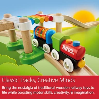 BRIO My First Railway Beginner Pack - 18-Piece FSC-Certified Wood Train Set - Compatible with All BRIO Sets - Includes Rainbow Bridge & Rattle Wagon - Safe Play - Toddlers Ages 18 Months & Older - Image 6