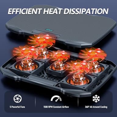 AIMIUZI Laptop Cooling Pad for Computer Laptop Cooler for 12-15.6 Inch Notebooks, Laptop Cooling Stand with 5 Quiet Fans, 5 Height Adjustable,2 USB Ports, Phone Stand - Image 2
