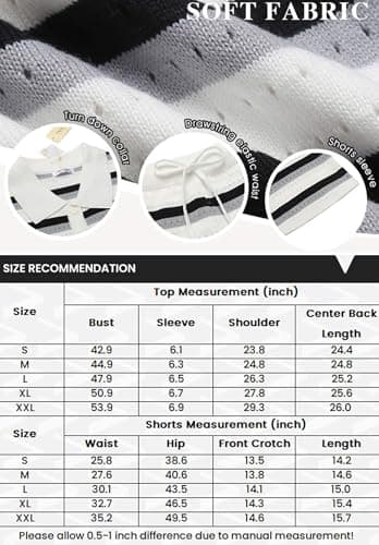 Ekouaer Lounge Sets for Women Crochet Striped 2 Piece Short Sets Short Sleeve Outfits Matching Sets Clothing Loungewear - Image 6