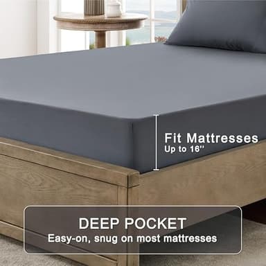 FreshCulture Queen Sheet Set - Ultra Soft Sheets for Queen Size Bed - Brushed Microfiber - Deep Pockets - Easy Care - Cooling & Breathable - 4 Pieces Hotel Luxury Queen Bed Sheets (Dark Grey) - Image 4