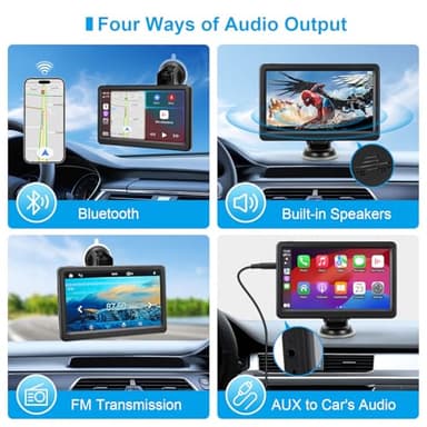 Wireless Carplay Screen for Car, 7" HD Touch Screen Portable Car Stereo for Carplay & Android Auto, Pantalla para Carros with Bluetooth, AUX, FM Transmitter, Voice Control - Image 5