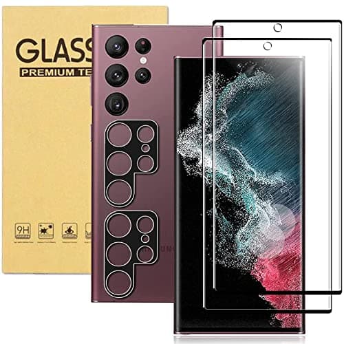[2+2Pack] Galaxy S22 Ultra Screen Protector Tempered Glass + Camera Lens [9H Hardness][Compatible Fingerprint] 3D Curved HD Clear Glass Film For Samsung Galaxy S22 Ultra Screen Protector (6.8") - Image 1