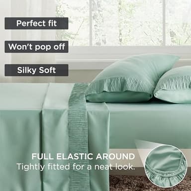 Bedsure Queen Sheet Set - 4 Pieces Soft Queen Size Sheets - Breathable & Cooling - Hotel Luxury - Easy Care Polyester Microfiber Bedding for Women, Men, Mint Green - Image 6
