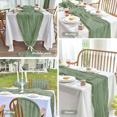 IVAPUPU 2 Pcs Cheesecloth Table Runner - 10ft Sage Green Boho Gauze Cheese Cloth Table Runners for Baby Shower Decoration Wedding Party Summer Garden Farmhouse - Image 6