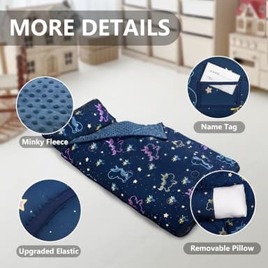 Primlect Thickened Toddler Nap Mat with Removable Pillow and Minky Blanket, Extra Large 55''x35'' Sleeping Bag, Washable, Roll up, Perfect for Daycare, Preschool, Kindergarten, Boys and Girls Unicorn - Image 5
