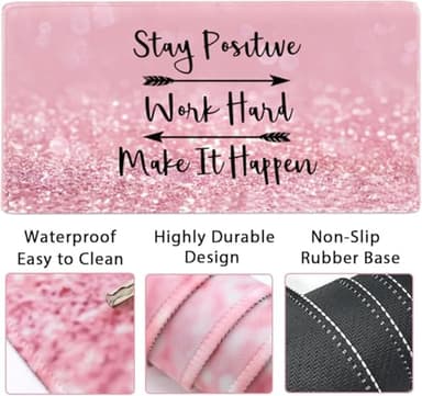 4-in-1 Gaming Mouse Pad Wrist Support Set，Desk Pad + Mouse Pad with Wrist Rest + Keyboard Wrist Rest + Coaster, Ergonomic Design for Home Office Study Game - Pink Stay Positive - Image 3