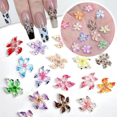 SHUXILIN 60PCS Flower Nail Art Charms 3D Hawaii Flowers Nail Rhinestones Hibiscus Floral Nail Gems Colorful Flower Nail Diamonds Summer Nail Jewelry Tiny Flowers Nail Design for Women Nail Supplies - Image 5