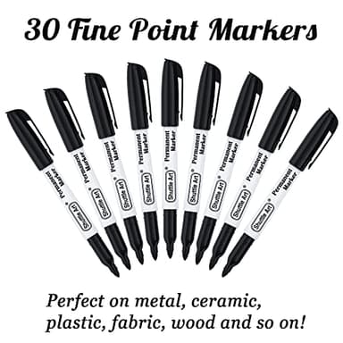 Shuttle Art Permanent Markers, 30 Pack Black Permanent Marker set,Fine Point, Works on Plastic,Wood,Stone,Metal and Glass for Doodling, Marking - Image 2