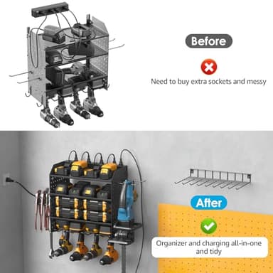 CCCEI Modular Power Tool Organizer with Charging Station. 4 Layer Wall Mount Drills Holder, Tool Battery Charger Organizer. Garage Shop Storage Utility Shelf with 10FT Power Strip, Gift for Men. - Image 5