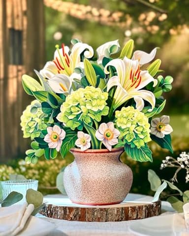 Freshcut Paper Pop Up Cards, Ivory & Sage, 12 Inch Life Sized Forever Flower Bouquet 3D Popup Greeting Card, Birthday Cards, Get Well Gifts, Blank Notecard & Envelope - Image 3