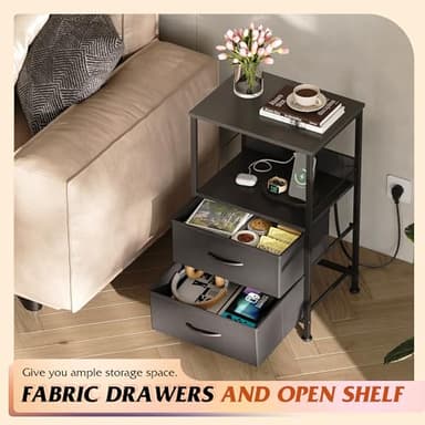 WLIVE Night Stand Set of 2 with Charger Station, Black Nightstand Sets with 2 Fabric Drawers and Storage Shelf, LED Bedside Table, Bedroom Small End Tables with 3 USB Ports and 2 AC Outlets - Image 6