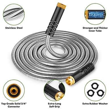 Unywarse Garden Hose 75ft, Stainless Steel Heavy Duty Water Hose with 10 Function Nozzle Flexible, Lightweight, No-Kink, Pet Proof, Puncture Proof Metal Hose for Yard, Outdoor - Image 2