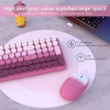 Wireless Keyboards and Mouse Combos, UBOTIE Colorful Gradient Rainbow Colored Retro Typewriter Flexible Keyboard, 2.4GHz Connection and Optical Mouse(Rosy Gradient) - Image 5