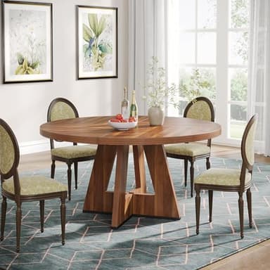 Tribesigns Farmhouse Dining Table, 47 Inch Round Dinner Table for 4 (Brown) - Image 5