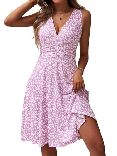 OURIN Spring Dress 2025 Easter Beach Sundresses Pastel Flowy Sleeveless A Line Midi Bridal Shower Brunch Vacation Summer Dress(Pink Floral,Medium) - Image 4