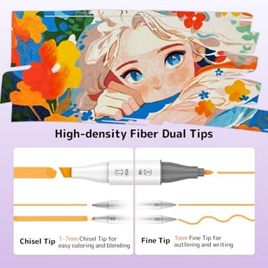 HOTU Alcohol Markers, [Beginner Preferred] 100 Vibrant Colors & Dual Tips Art Markers for Kids/Adult Coloring, with Pro Ink, Seamless Blend, Non-Bleeding Pad, & Color Card, for Amateurs/Artists - Image 3