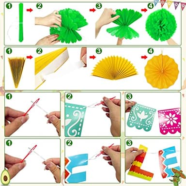 [ 5 Varieties ] 38 Pieces Cinco De Mayo Party Decorations, Fiesta Decorations Mexican Theme Party Supplies, Papel Picado Banner Paper Fans Pom Poms Hanging Swirls for Taco Tuesday Luau - Image 5