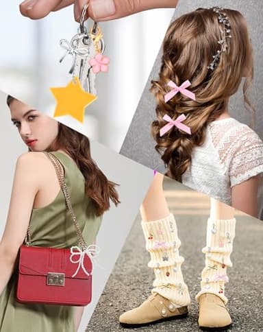 Yawlsow 30 Pcs Shoe Charms for Sneakers Junk Charm for Women with Ribbon Lace Shoelaces, Clips, Lobster Clasps, Pins, Bows, Pearl Charms Accessories Bulk for Bag Hat Fashion - Image 6