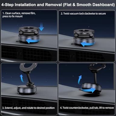 Jikasho Vacuum Magnetic Suction Phone Holder, Foldable and Retractable Hands-Free Suction Cup Phone Mount for Car/Gym/Mirror/Smooth Surface, Compatible with iPhone Android and All Smartphones (Black) - Image 5