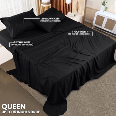 Utopia Bedding Queen Sheet Set – 4 Piece Bed Sheets for Queen Size Bed, Soft and Breathable Microfiber, Includes 1 Fitted Sheet, 1 Flat Sheet and 2 Pillowcases (Black) - Image 2