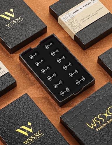 6 Pairs Stud Earrings Set, Hypoallergenic Cubic Zirconia 316L Earrings Stainless Steel CZ Earrings 3-8mm (Steel color) - Image 6