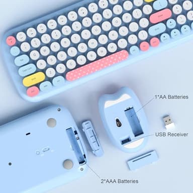 MOFII Wireless Keyboard and Mouse, USB 2.4GHz Full Size Typewriter Keyboard and Cute Cat Shape Design Mouse Combo for Windows 7/8/10, Laptop, Desktop, PC, Computer (Blue Colorful) - Image 6