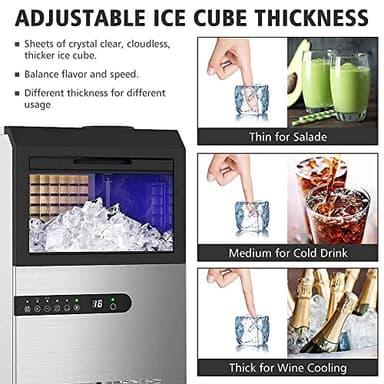 Ice Maker Machine Commercial 100Lbs/24H - Freestanding Ice Maker Under Counter Ice Machine Stainless Steel, 45 Ice Cubes/Cycle, 2 Ways Water Inlet, Large Storage Bin for Bar Home Office Restaurant - Image 5