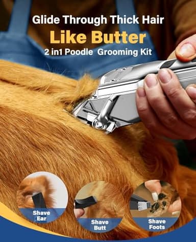 oneisall Dog Grooming Kit for Heavy Thick Hair&Coats/Low Noise Rechargeable Cordless Waterproof Dog Clippers for Grooming Animals&Pets/Pet Shaver with Stainless Steel Blade and Paw Trimmer - Image 3