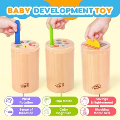 Wooden Montessori Baby Toddler Toys: 3 in 1Learning Fine Motor Skills Juguetes, Educational Color Sorting Fidget Sensory Toys for Toddlers 1-3, Object Permanence Cause and Effect Boys Girls Gifts - Image 2