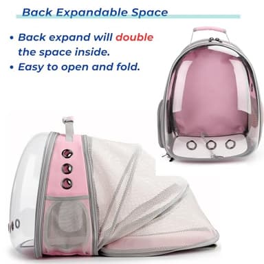 Lollimeow Cat Carrier Backpack, Bubble Expandable Backpack Carrier, Pets and Small Dogs,Airline-Approved, Designed for Travel, Hiking, Walking & Outdoor Use (Back Expandable-Pink) - Image 4