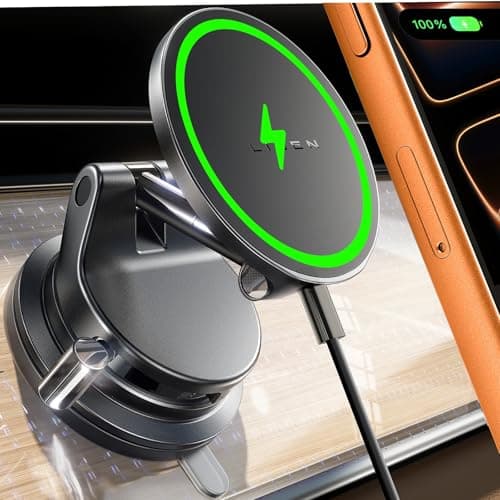 LISEN 15W Magsafe Car Mount Charger，[Lever Lock] Suction Cup Phone Holder, [More Portable＆Flexible] 360° Vacuum Magnetic Car Phone Holder Charger Wireless for iPhone 17 Pro Max Air 16 15 14 13 12 - Image 1