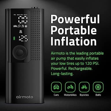 Airmoto Tire Inflator Portable Air Compressor - Air Pump For Car Tires with Digital Pressure Gauge, LED Light and Auto Shut-Off Function - Cordless Pump for Car, Motorcycle, Bicycle, Balls and More - Image 2