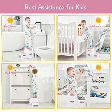 Pink Toddler Step Stool for Toilet, Two Step Stool for Kids Bathroom with Handle for Potty Training, Non-Slip Girls Small Heavy Duty Plastic Stool for Sink Bed Kitchen Counter (White-Pink) - Image 5