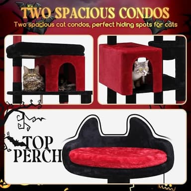 Globlazer Heavy Duty Gothic Cat Tree, 72in Large Cat Tower with Coffin Bed, Sturdy Maine Coon Cat Tree for Large Cats 20 lbs+, Medieval Castle Style with 6 Scratching Posts & Hammock, S72, Black & Red - Image 3