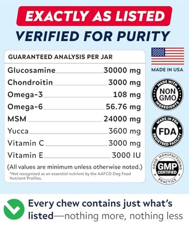 STRELLALAB Hip & Joint Glucosamine Supplement Treats for Dogs - Chondroitin, Omega-3, MSM - Advanced Joint Health Support Chews for Large Breed - Pain Relief - Bacon Flavor - 120 Ct - Made in USA - Image 6