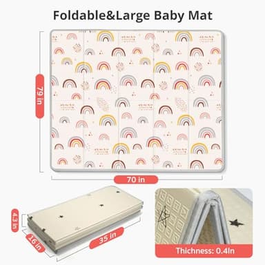 XL Baby Play Mat, 79" X 71" Extra Large Play Mat, Baby Mats for Floor, Waterproof, Anti-Slip Baby Crawling Mat, Soft Foam Mat for Babies and Toddlers, Reversible & Portable Rainbow and Star Pattern - Image 3