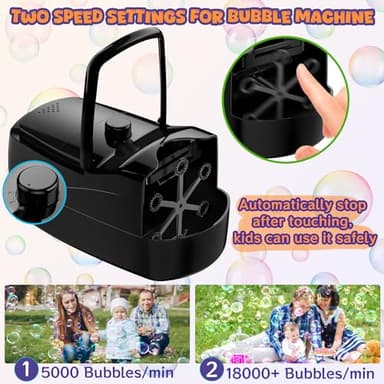 Bubble Machine, Automatic 18000+ Per Minute Big Bubbles Blower Maker for Kids Toddlers with 2 Speeds,6 Wands,Operated by Plugin or Batteries for Outdoor/Indoor Birthday Parties,Wedding (Black) - Image 3