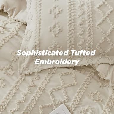 Bedsure Tufted Boho Comforter Set Queen Size - Beige Boho Bed Set, GentleSoft™ 3 Pieces Farmhouse Shabby Chic Embroidery Bedding, Gifts for Woman, Soft Jacquard Queen Comforter for All Seasons - Image 6