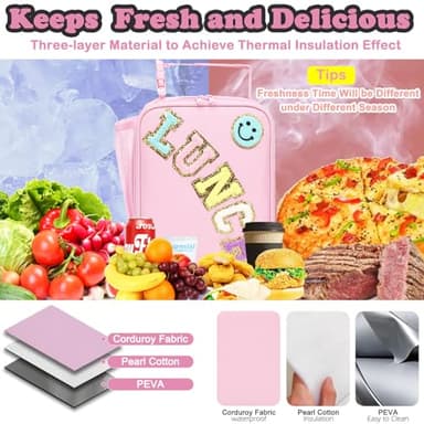 FlowFly Lunch box Insulated Soft Bag Mini Cooler Back to School Thermal Meal Tote Kit With Buckle and Mesh Side Pocket for Girls, Boys, PinkWithLetter - Image 4