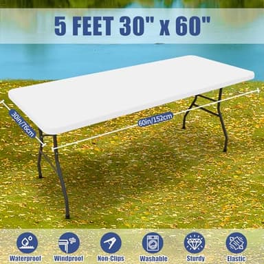 Moosfor Spandex 5 Foot Rectangle Table Cloth 2 Pack, Elastic Fitted Tablecloths for Picnic, Stretch Washable Patio Table Cover for Outdoor, Camping, Banquet and Parties (White, 30"x60") - Image 8