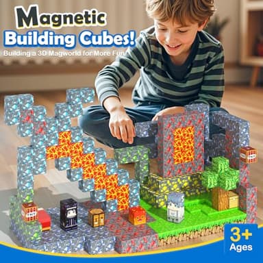 Magnetic Blocks - Build Mine Magnet World Forest Mine Set Magnet Building Blocks Kids Toys for 3+ Year Old Boys & Girls 1'' Magnetic Cubes STEM Sensory Building Toys Kids Game Xmas Gifts - Image 6