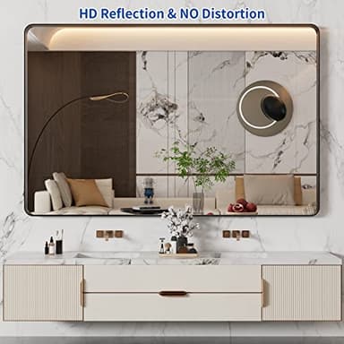 WEER 55X36 Inch Black Metal Framed Bathroom Mirror, Black Bathroom Vanity Mirror Farmhouse, Rounded Rectangular Matte Black Wall Mirrors, Tempered Glass, Anti-Rust (Horizontal/Vertical) - Image 2
